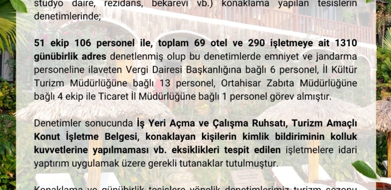 TURİZM TESİSLERİNİN DENETİMİ İLE İLGİLİ BASIN AÇIKLAMASI